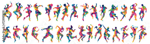 set of colorful people doing difference dance move. man woman flat illustration. isolated on transparent background. photo