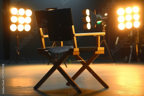 director chair with studio lights in the background