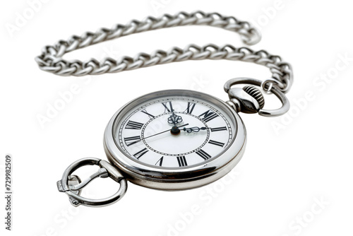 Silver Pocket Watch with Chain Isolated on Transparent Background