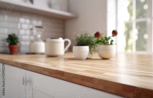 Wooden kitchen tabletop closeup mockup