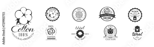 Cotton and Wool Black Label and Emblem Vector Set