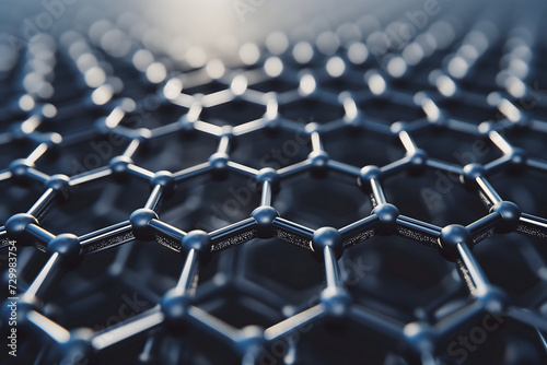 Hexagonal grid pattern of molecular structure of Graphene. Neural network generated image. Not based on any actual scene or pattern. photo