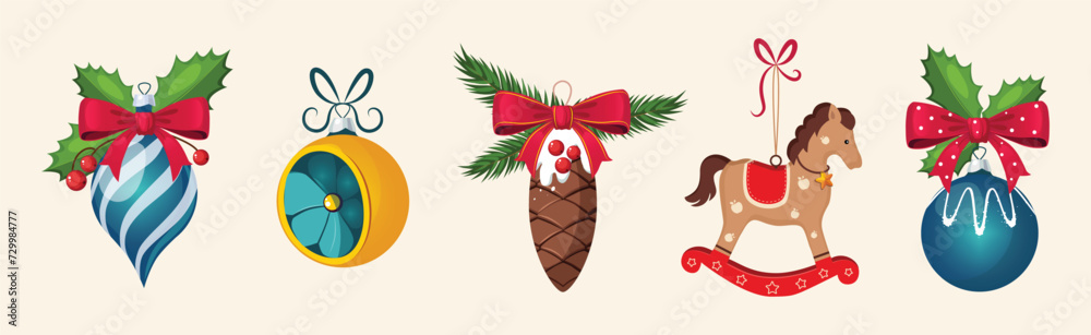 Christmas and Winter Holiday Bright Object and Symbol Vector Set