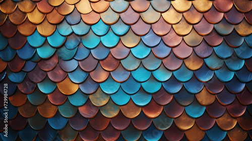 Iridescent mermaid scales metal pattern. Enchanting mesmerizing fashion textile scaly metallic texture abstract background design. Fantasy aquatic theme backdrop textured wallpaper