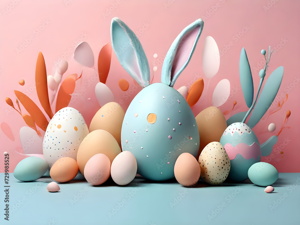 Colorful Easter eggs with bunny ears.