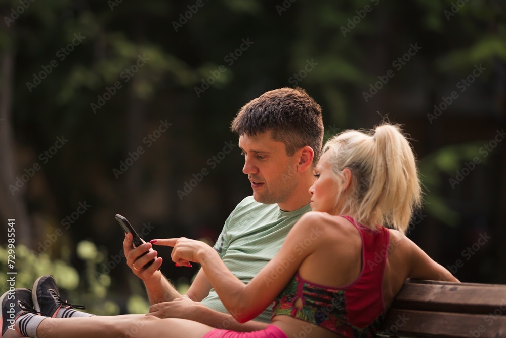 Happy beautiful sporty couple travel. Have fun concept Happy beautiful sporty couple travel. Have fun concept