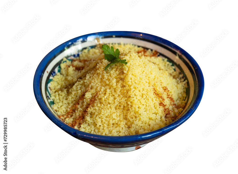 Moroccan Couscous Isolated in Bowl, Traditional Cuscus, Moroccan Bulgur, Healthy Arabic Food Moroccan Couscous Isolated in Bowl, Traditional Cuscus, Moroccan Bulgur, Healthy Arabic Food