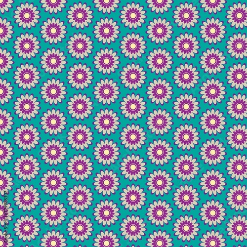 Purlple Flower Pattern With Aquamarine Background