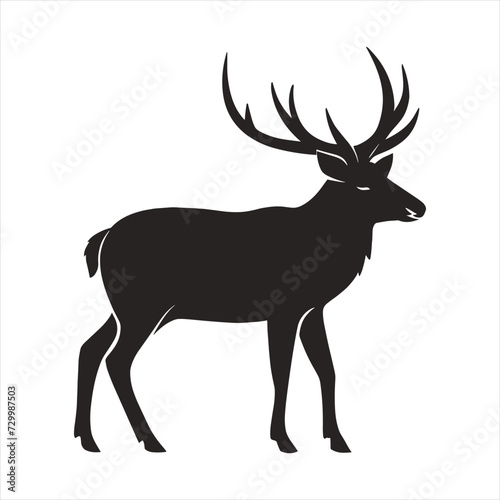 black silhouette of a Red_deer  with thick outline side view isolated © MdJahangirAlom
