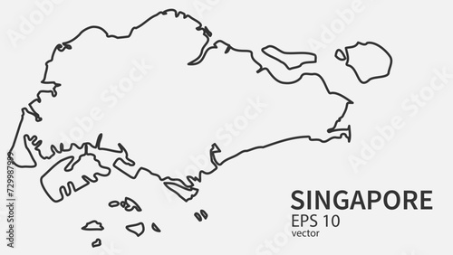 Vector line map of Singapore. Vector design isolated on white background.	
