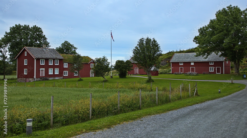 Obraz premium Historical buildings in Petter Dass Museum at Alstahaug in Norway, Europe 