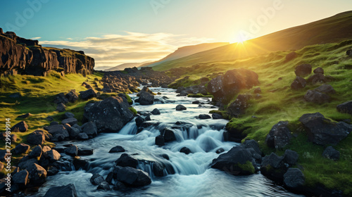 Romantic summer view of small waterfall