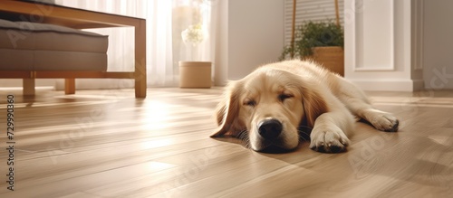 Golden Retriever dog lying on the floor in the living room