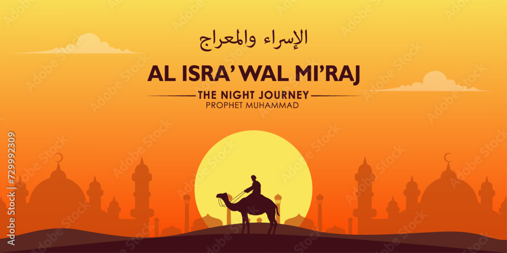 isra miraj, concept in flat design. posters, social media, and banners 