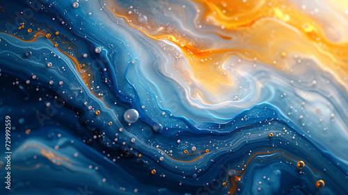 abstract of a blue and yellow swirl pattern with bubbles, in the style of conceptual painting, delicate chromatics, fluid acrylics, white background photo