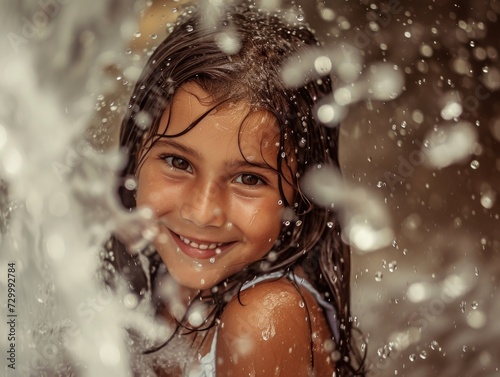 Cute Girl smile in waterfall