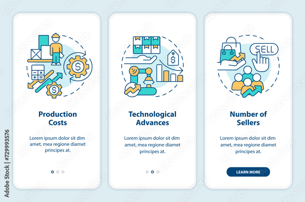 Production advanced onboarding mobile app screen. Supply determinants walkthrough 3 steps editable graphic instructions with linear concepts. UI, UX, GUI template. Myriad Pro-Bold, Regular fonts used Production advanced onboarding mobile app screen. Supply determinants walkthrough 3 steps editable graphic instructions with linear concepts. UI, UX, GUI template. Myriad Pro-Bold, Regular fonts used