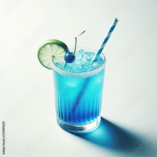 blue cocktail with ice in glass 
