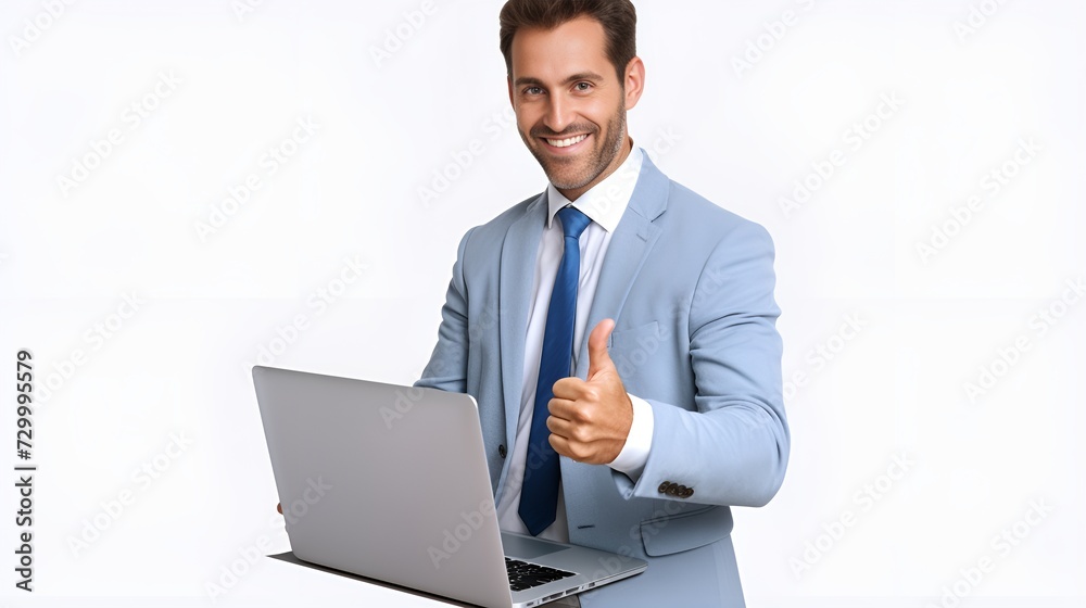 Entrepreneur with a laptop exuding confidence in a business setting , entrepreneur, laptop, confidence