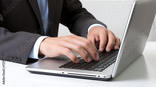 Individual typing on a laptop in a plain background setting , individual, typing, laptop, plain background