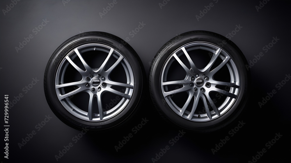 Car wheels on a black background
