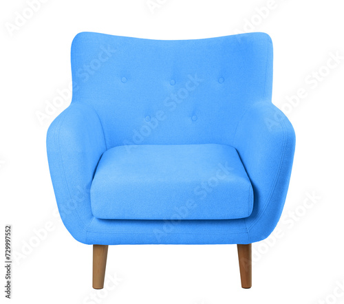 wide upholstered armchair with fabric upholstery on wooden legs in retro style, isolated on a white background © Елена Челышева