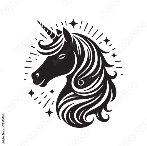 Unicorn face silhouette Vector illustration