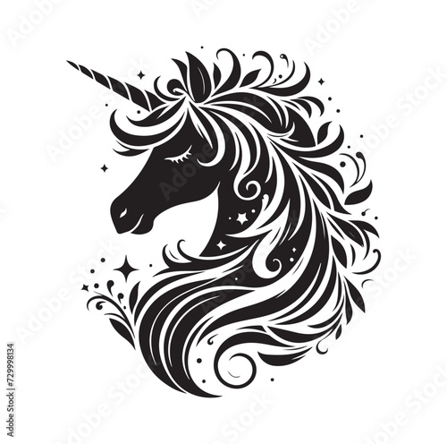 Unicorn face silhouette Vector illustration
