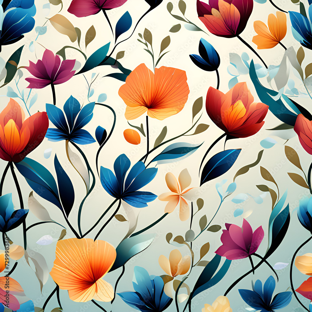 seamless floral pattern showing flowers from different seasons