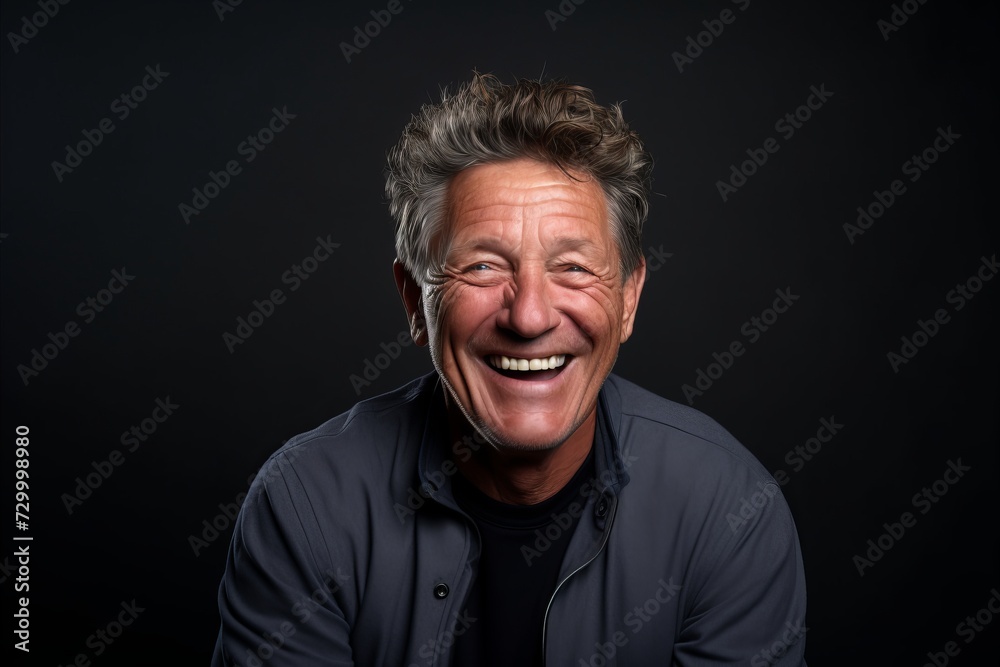 Portrait of a happy senior man laughing against a black background. Portrait of a happy senior man laughing against a black background.