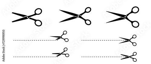 Scissors set. Flat icon style. Collection scissors black on white background. Vector illustration