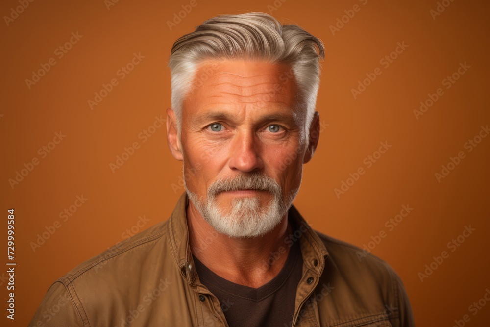 Portrait of handsome senior man with grey hair and beard on orange background Portrait of handsome senior man with grey hair and beard on orange background