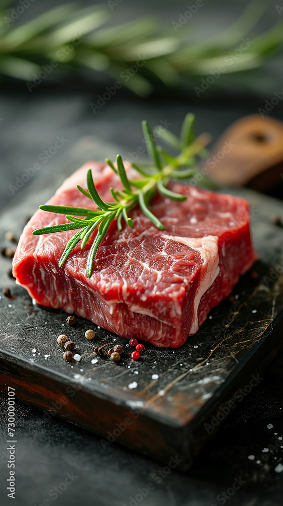 Seasoning and marinating raw beef. AI generative.