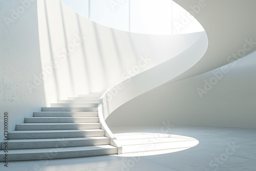 Ascending Perspectives: Digitally Created Staircase on White Background with Copy Space