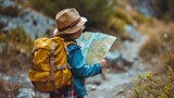Child Traveler: Exploring the Map on a Summer Adventure