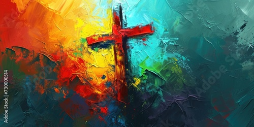 Calvary Cross: Abstract Painting. A Christian Illustration of Resurrection and Faith. photo