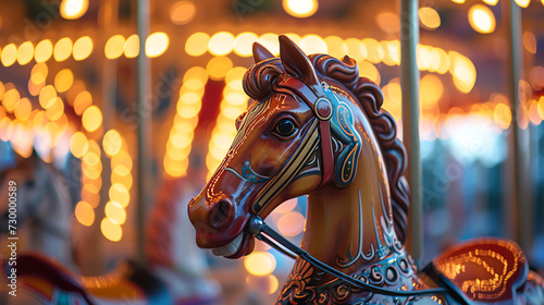 Carousel horse with colorful bokeh light background © Mystic