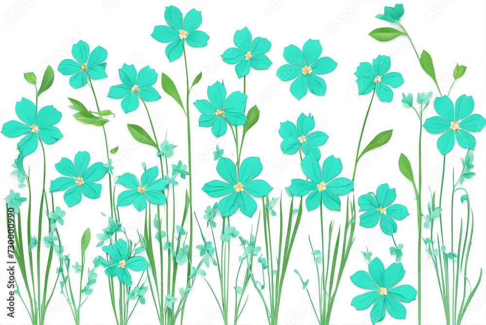 Flat design of mint blue blooming flowers