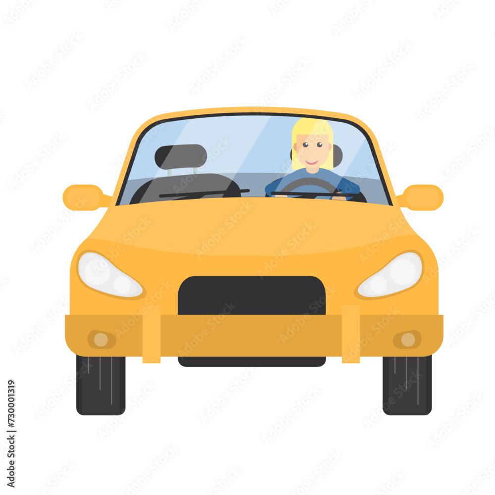 Female car driver. Driving a vehicle, vector illustration