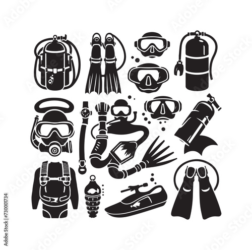 Vector scuba diving set silhouette vector illustration design