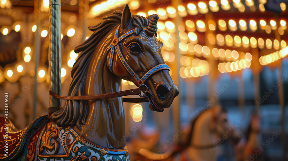 Carousel horse with colorful bokeh light background