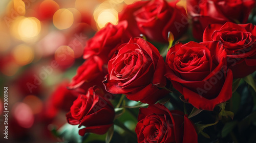Close up of red roses bouquet on blurred sparkling backdrop. Love romantic concept. Valentine's day. Generative AI