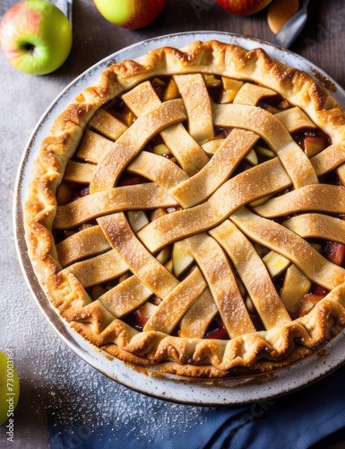 Top view of a freshly baked homemade apple pie