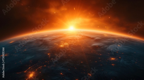Planet earth from space and rising sun