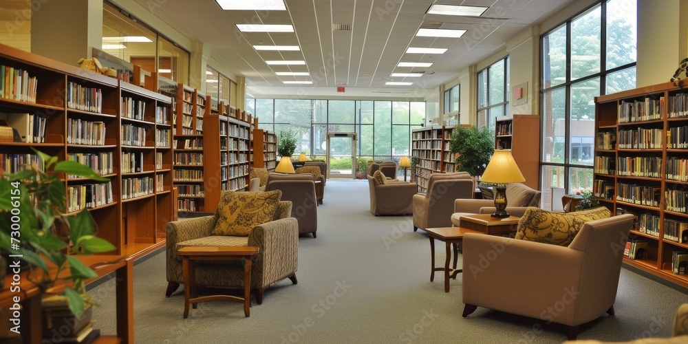 Library with rows of bookshelves