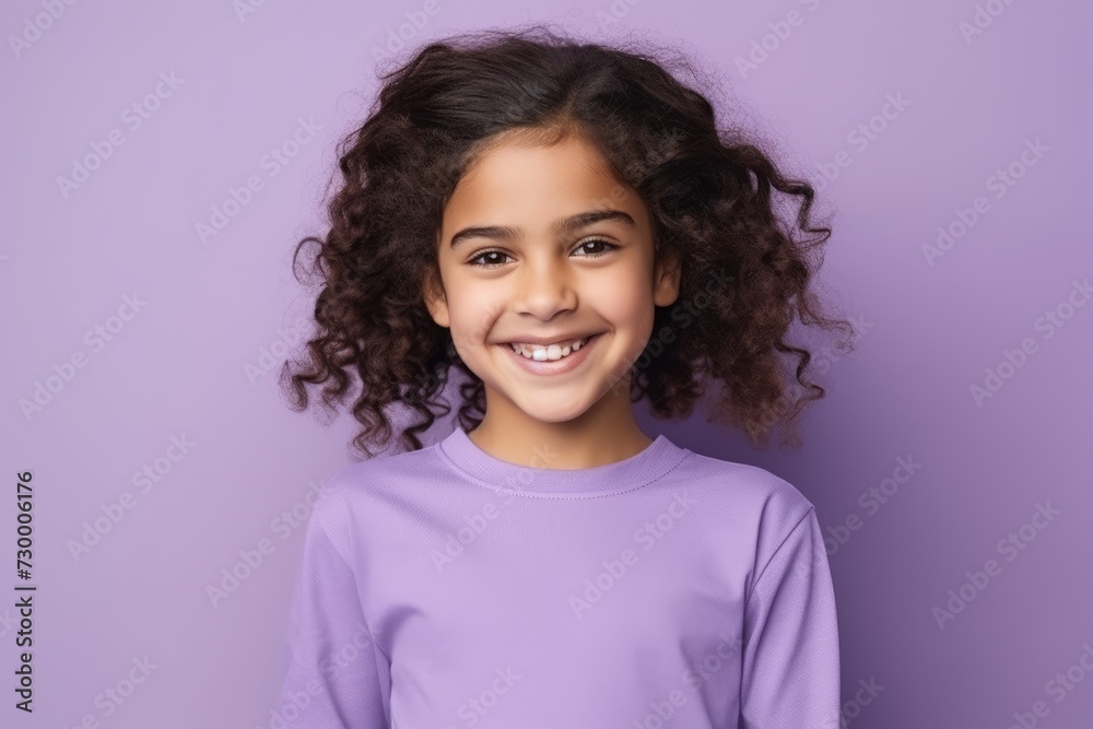 Portrait of a smiling little girl with curly hair against purple background Portrait of a smiling little girl with curly hair against purple background