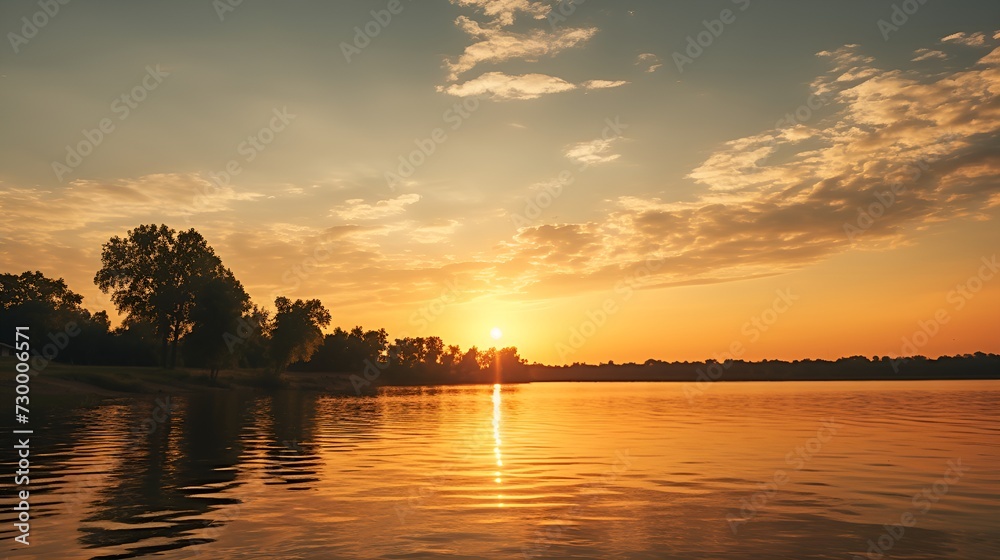 Nature theme, A majestic sunset over a calm ocean , majestic sunset, calm ocean, nature theme