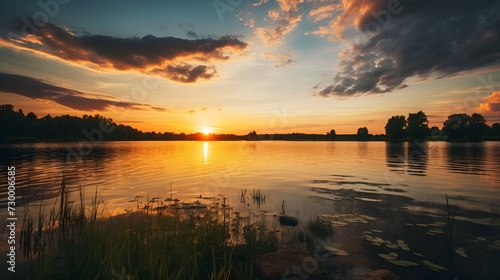 Nature theme, A majestic sunset over a calm ocean , majestic sunset, calm ocean, nature theme