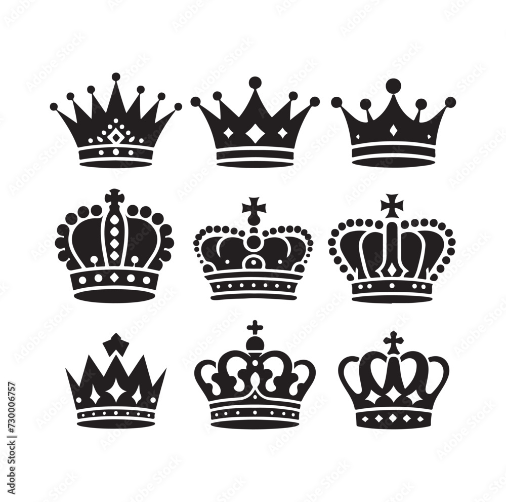 Fototapeta premium King crown icon silhouette set crown symbols collection vector illustration design