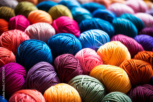 Multi-colored balls of thread. Generative AI